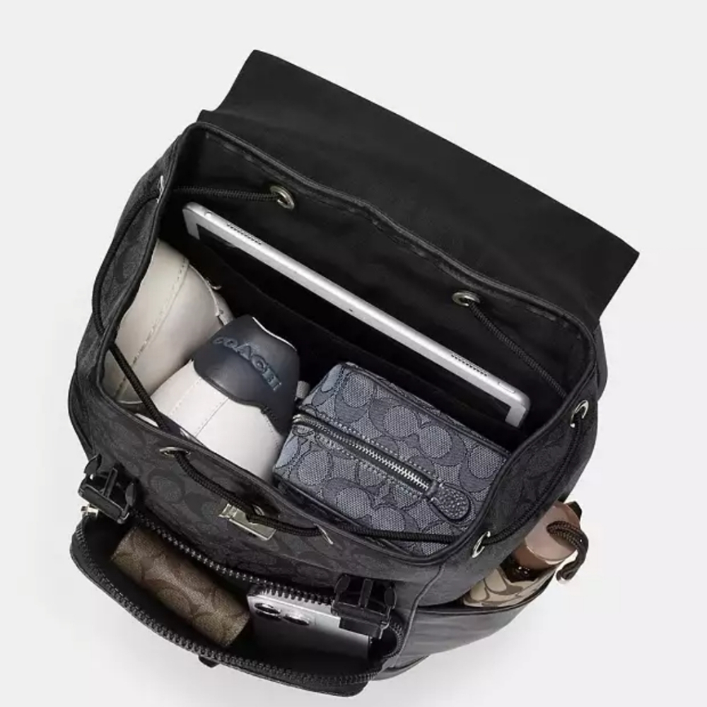 New! Track Backpack In Colorblock Signature Canvas - Picture 3 of 5